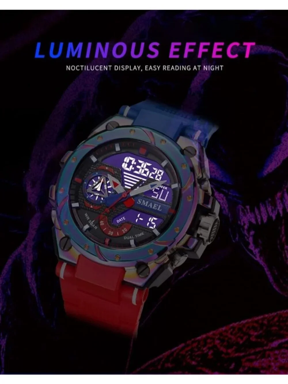 Men's Red And Blue Analog Quartz Sports Waterproof Military LED Digital Watch